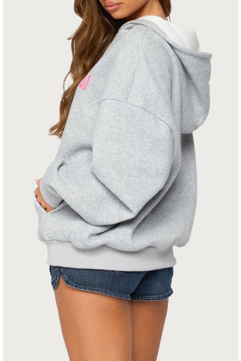 DJ Lover Graphic Full Zip Oversized Hoodie, Alternate, color, GRAY-MELANGE