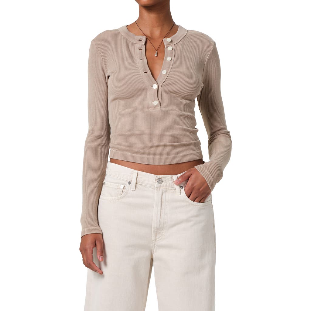 Citizen Of Humanity Citizens Of Humanity Varra Rib Henley In Sand Atlas Medium Brown