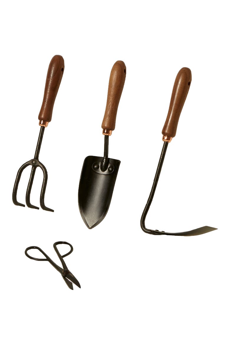 x Barebones Set of 4 Gardening Tools, Alternate, color, BROWN