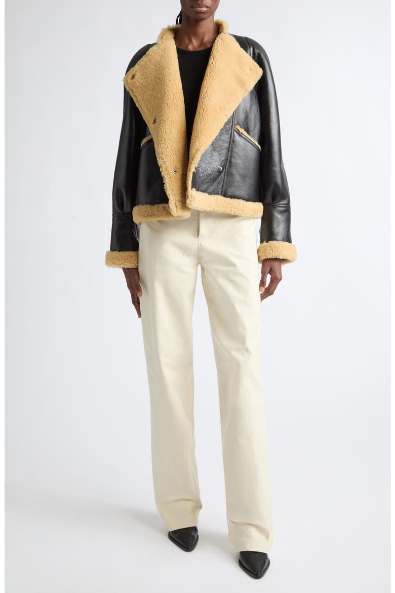 Kenny Genuine Shearling Trim Leather Coat, Alternate, color, BLACK GRANOLA