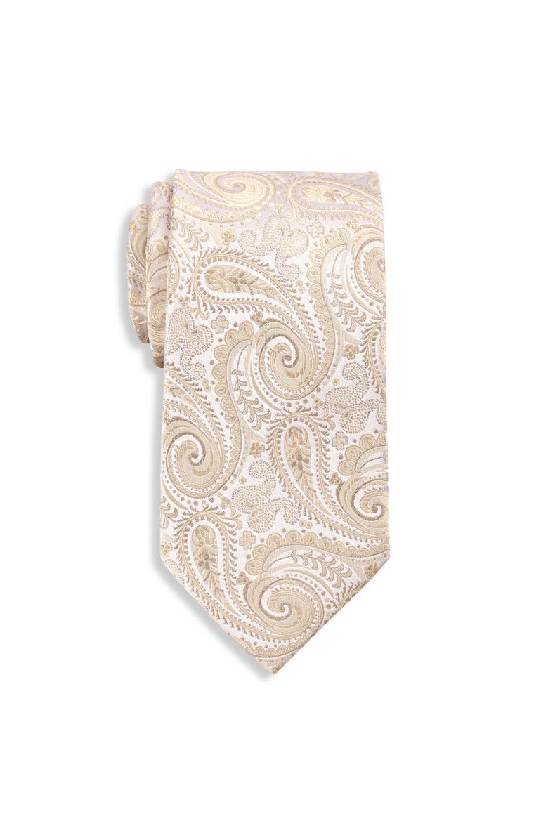 Oak Hill Premium by DXL Big & Tall Exquisite Paisley Tie, Main, color, Ivory