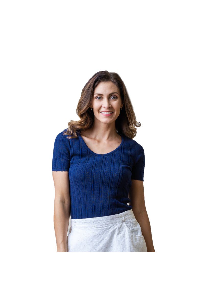 Hope & Henry Short Sleeve Scoop Neck Sweater Top, Main, color, Navy Pointelle