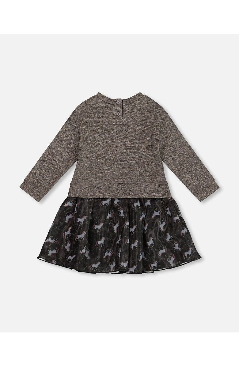 Deux par Deux Bi-Material Dress with Mesh Skirt and Heart, Alternate, color, Black