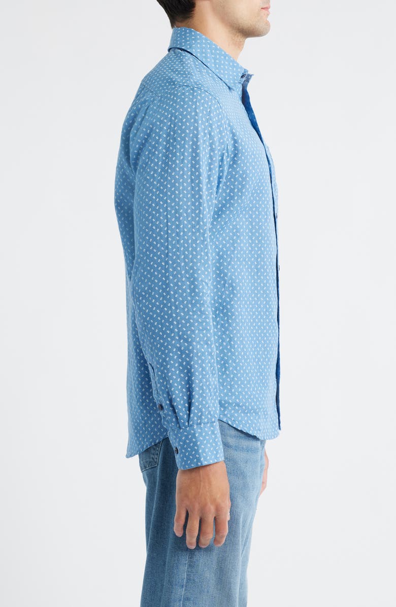 Schott NYC Calico Print Linen Button-Up Shirt, Alternate, color, Light Blue