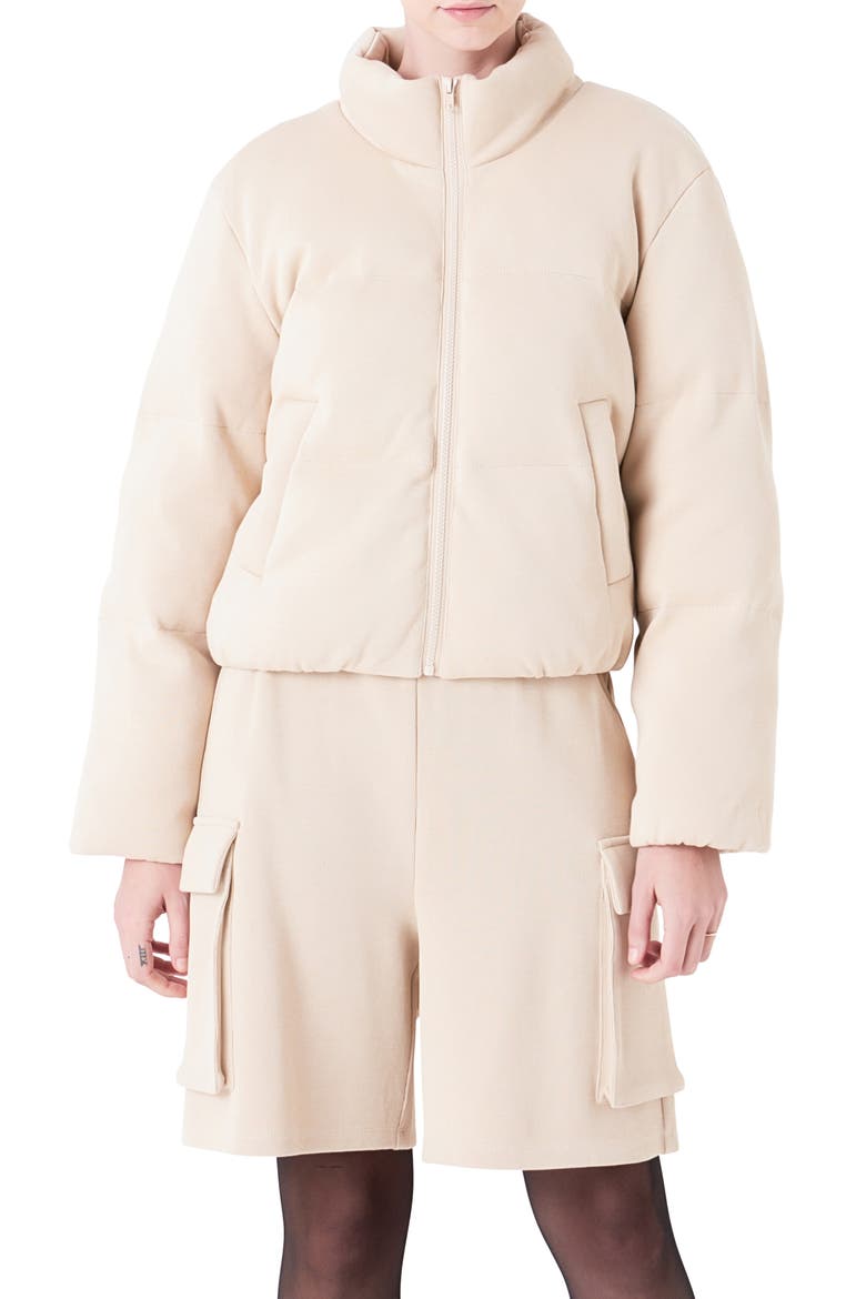 Knit Puffer Jacket, Main, color, NUDE