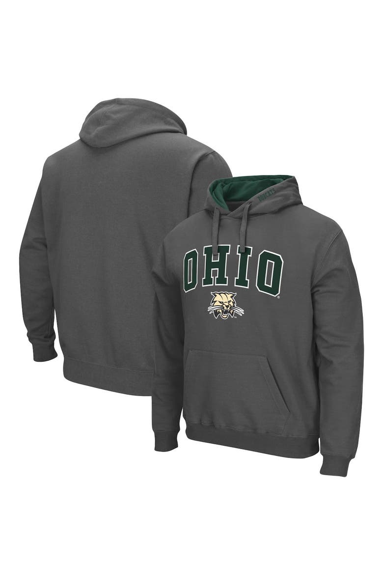 Men's Colosseum Charcoal Ohio Bobcats Arch and Logo Pullover Hoodie, Main, color, Charcoal