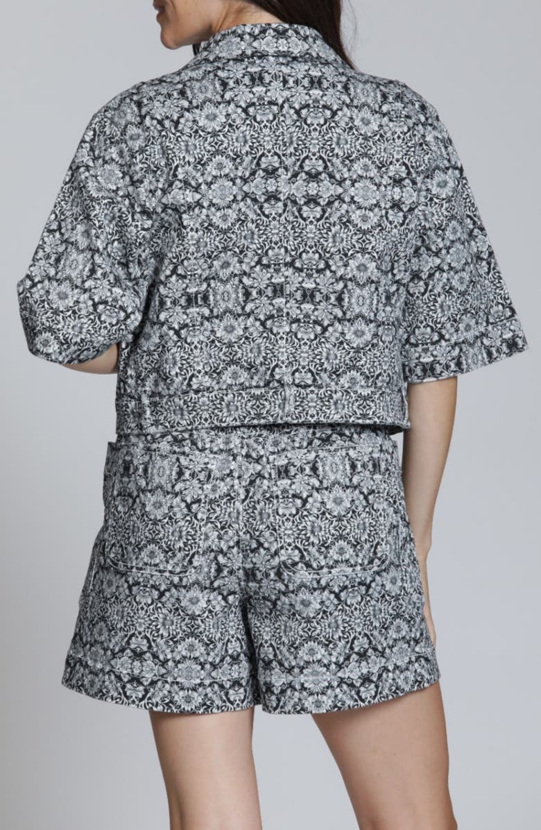 APNY Floral Print Short Sleeve Denim Jacket, Alternate, color, Blackwhite