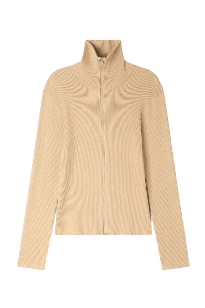 Zip cardigan with standing collar, Alternate, color, Beige