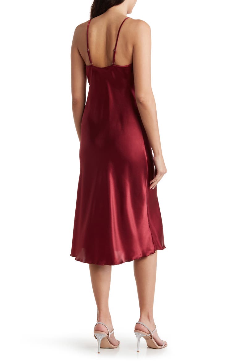 Satin Cowl Neck Midi Dress, Alternate, color, WINE