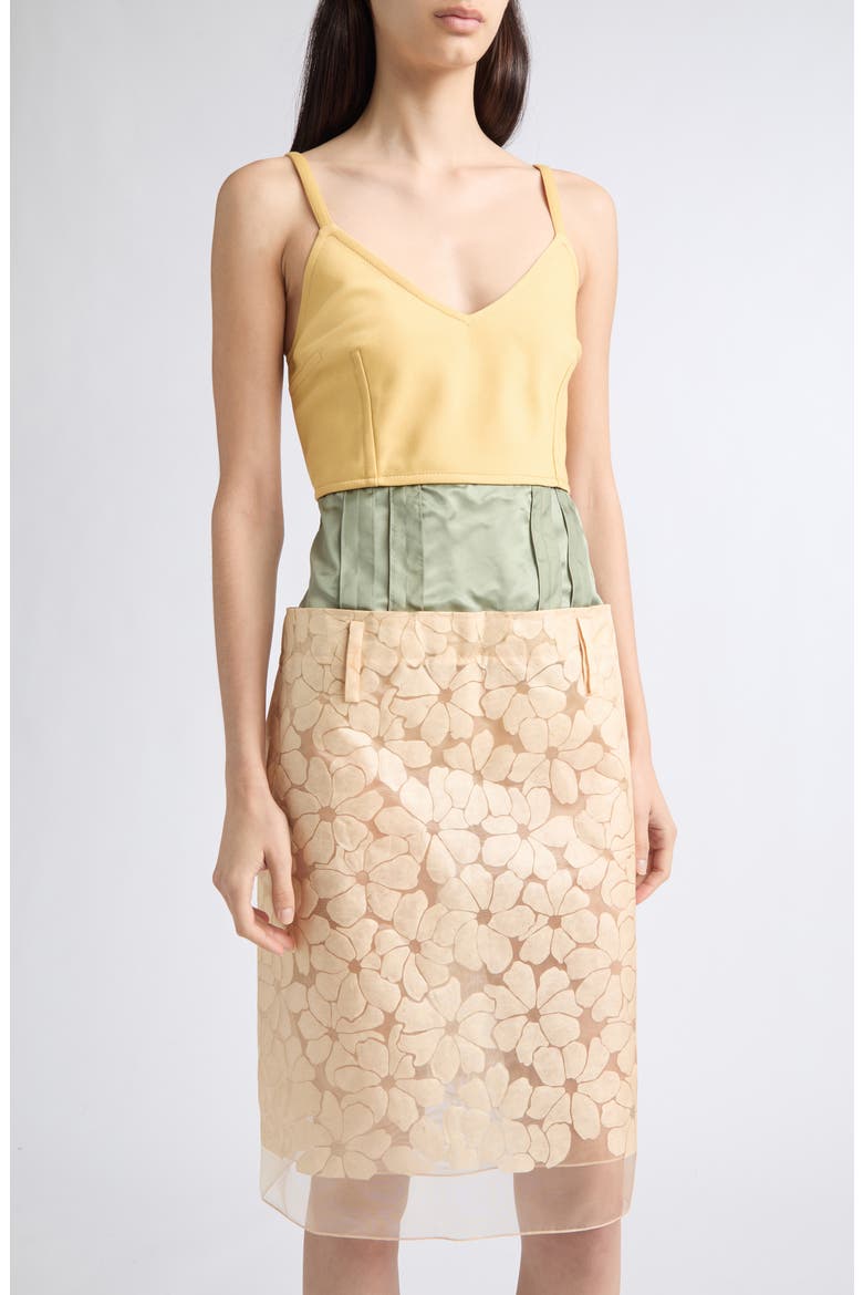 Mixed Media Floral Organza & Satin Waist Dress, Alternate, color, 00W18 BAMBOO
