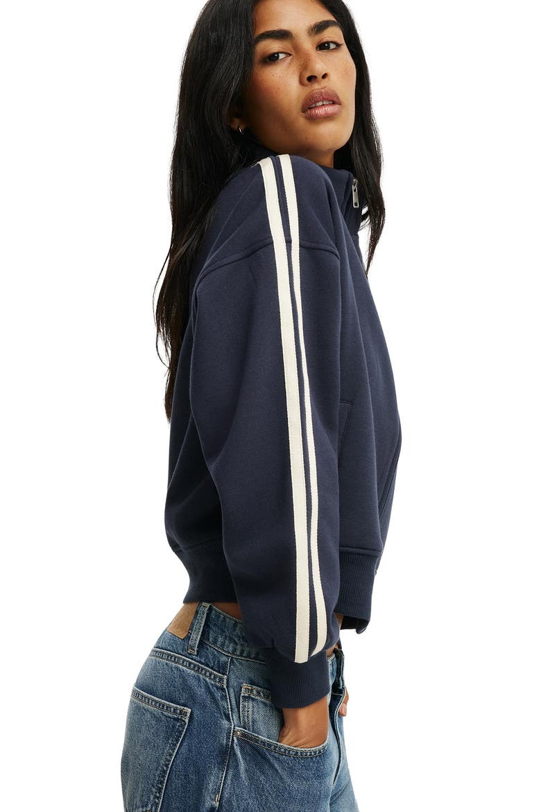 Women's Funnel Neck Fleece Zip Through, Alternate, color, Shadow Navy Taping