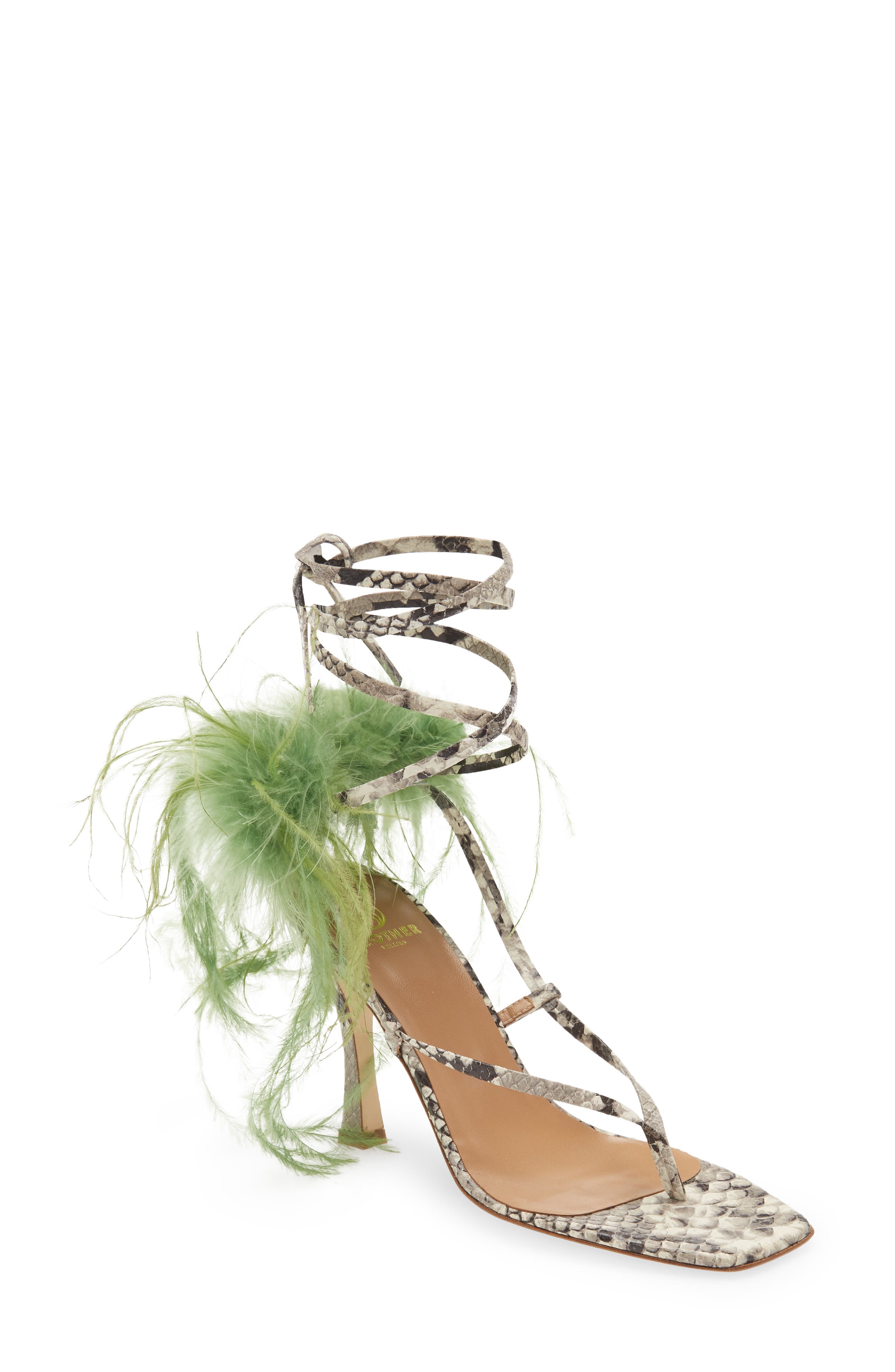 Feather Ankle Tie Sandal, Main, color, SNAKE/CACTUS