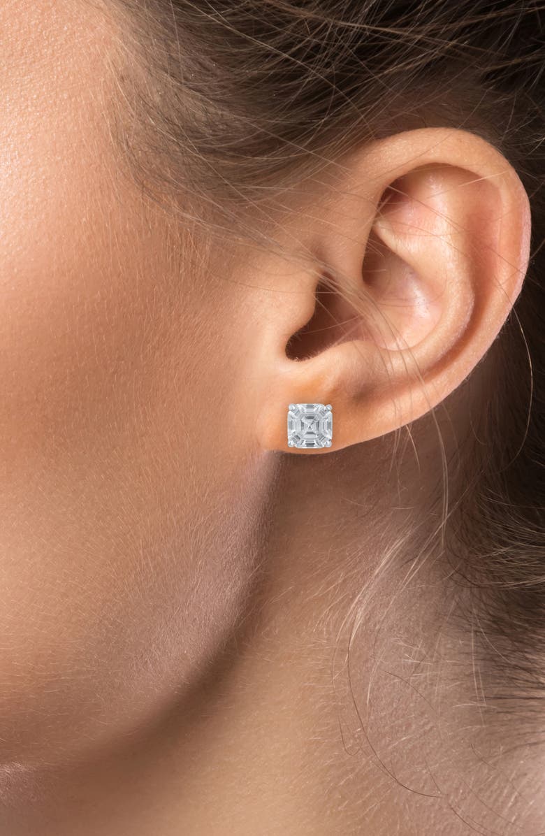 CZ by Kenneth Jay Lane Asscher Cut Cubic Zirconia Stud Earrings, Alternate, color, Clear Silver
