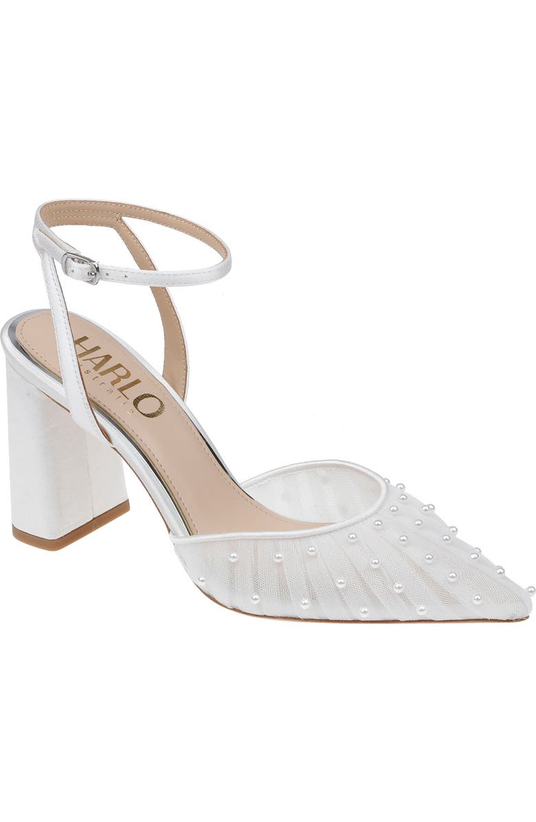 HARLO Australia Elle - Tulle Bridal Block Heel with Handsewn Pearls, Alternate, color, Soft White Satin
