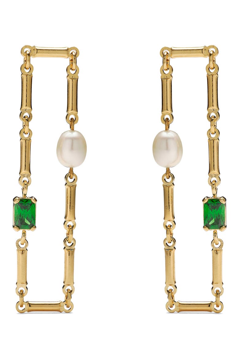 Athena Freshwater Pearl & Cubic Zirconia Drop Earrings, Main, color, GOLD/ GREEN