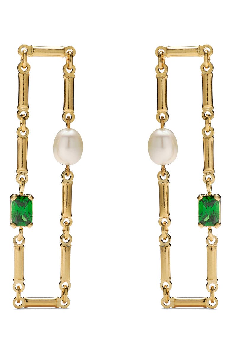 Lady Grey Athena Freshwater Pearl & Cubic Zirconia Drop Earrings, Main, color, Gold/ Green