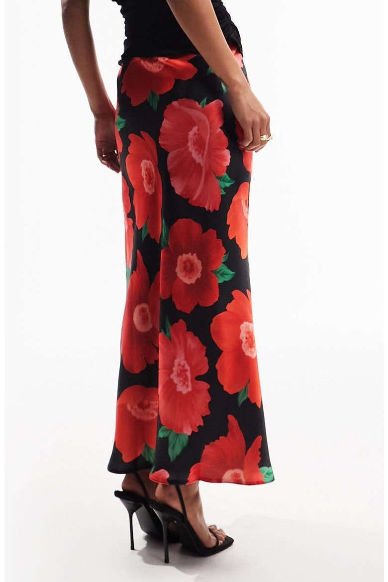 Floral Bias Cut Satin Skirt, Alternate, color, BLACK