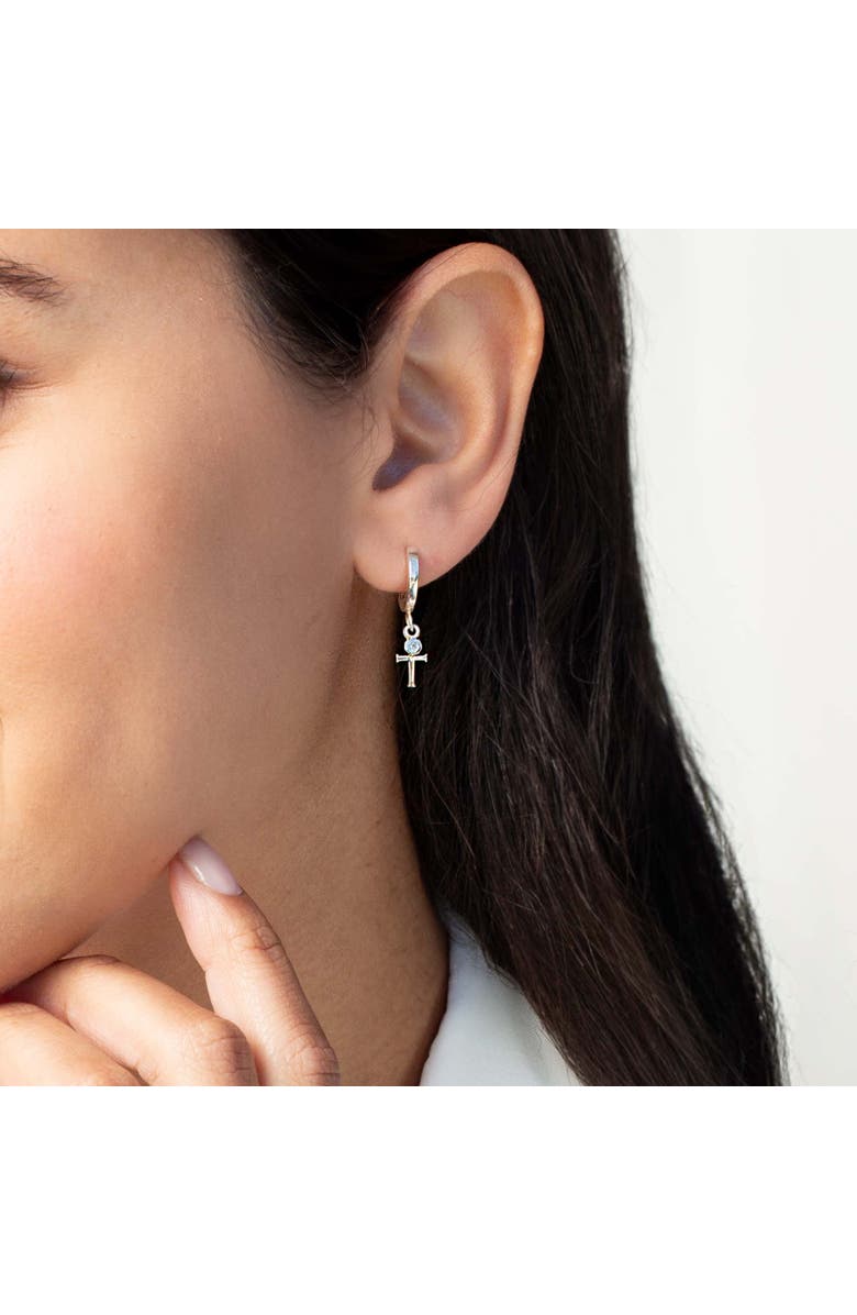 Rizen Jewelry Calvary Cross Huggie Hoop Earrings, Alternate, color, Sterling Silver