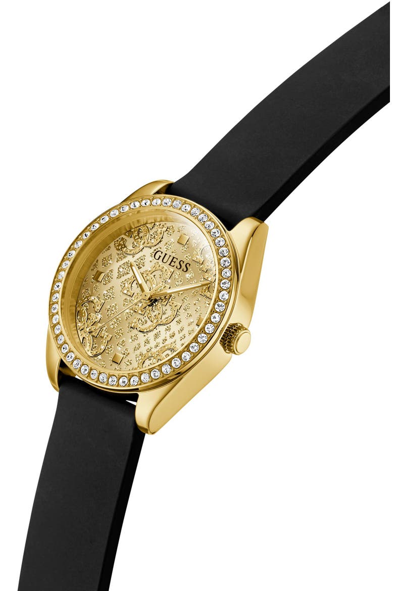 Boa Crystal Bezel Goldtone Silicone Strap Watch, 32mm, Alternate, color, CHAMPAGNE