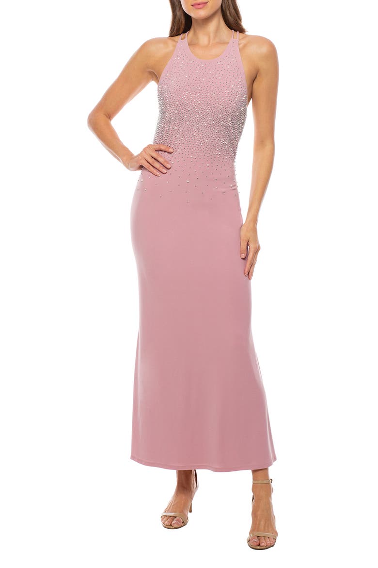 Crystal Embellished & Faux Pearl Gown, Main, color, BLUSH