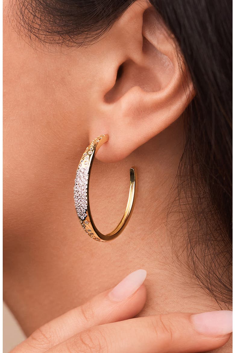 Cherise Pavé Cubic Zirconia Hoop Earrings, Alternate, color, GOLD