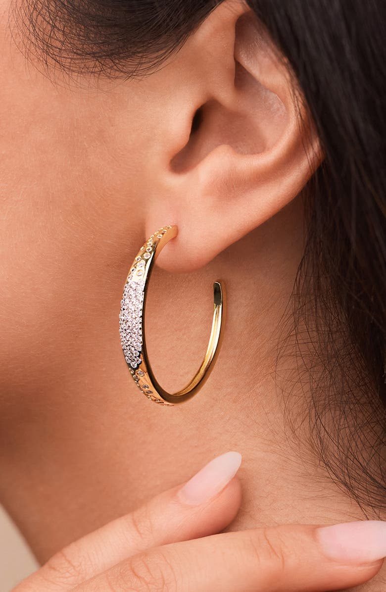 Sterling Forever Cherise Pavé Cubic Zirconia Hoop Earrings, Alternate, color, Gold