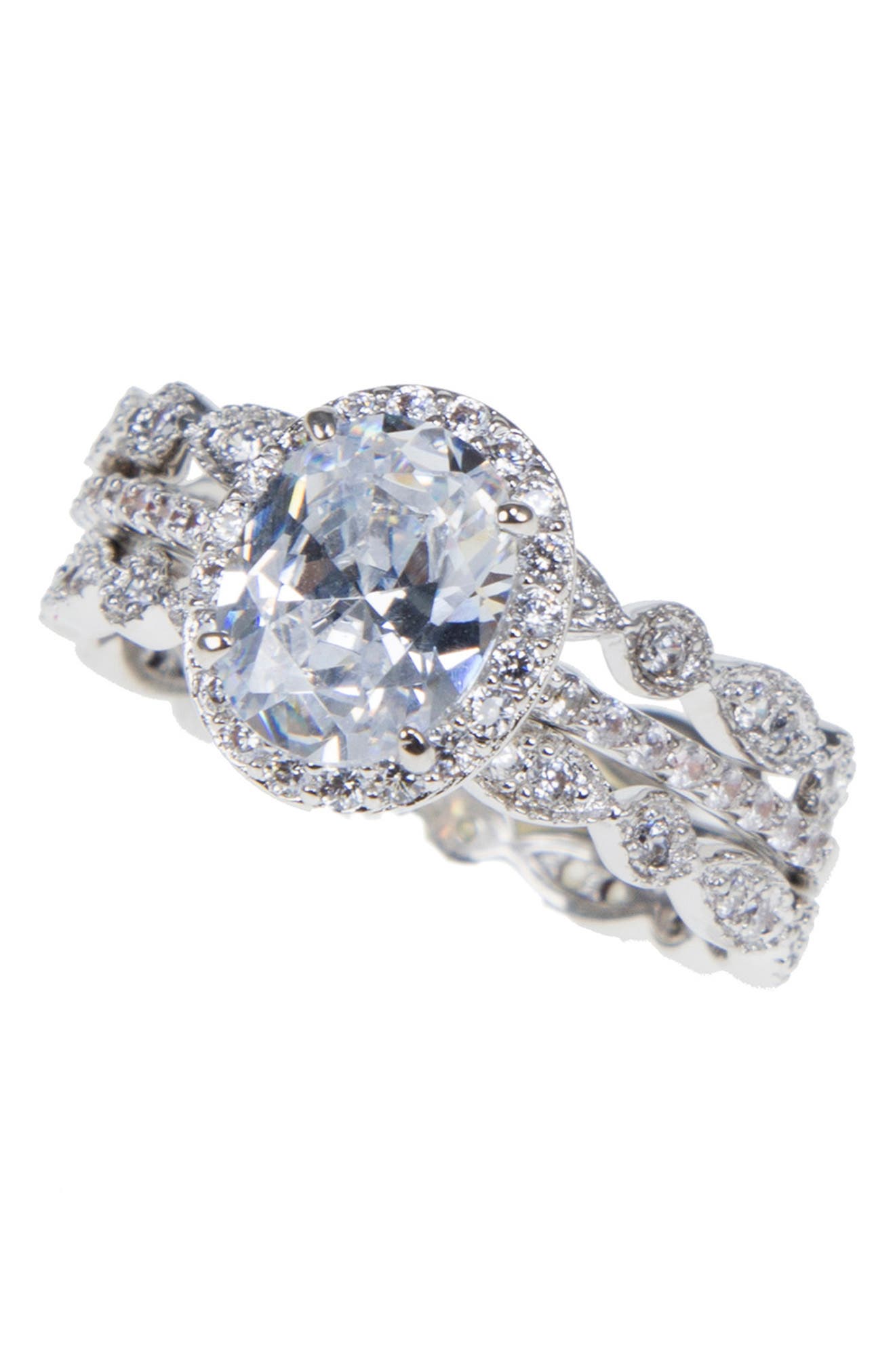 CZ by Kenneth Jay Lane Oval CZ Solitaire & Pavé CZ Bands Ring Set ...