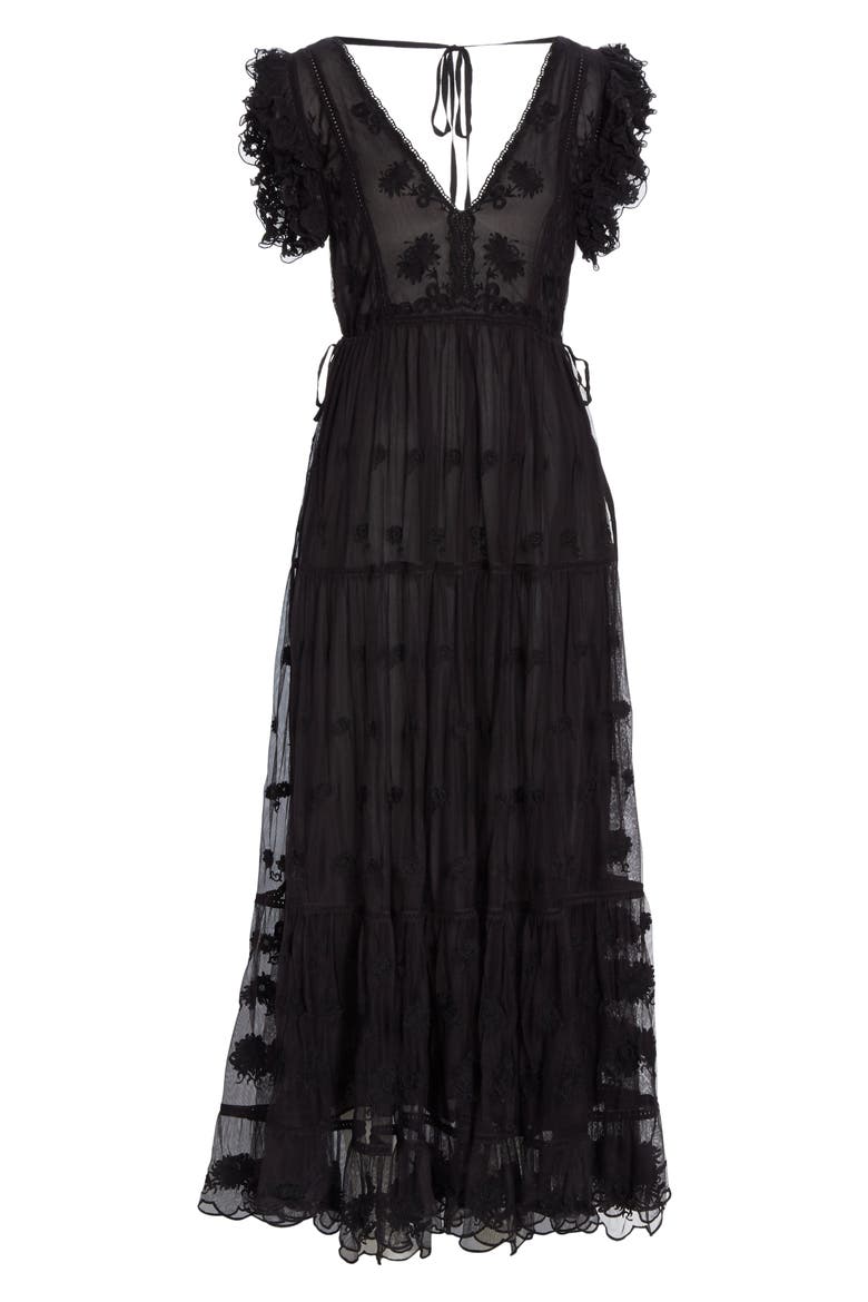 Fifi Embroidered Tulle Maxi Dress, Alternate, color, RAVEN