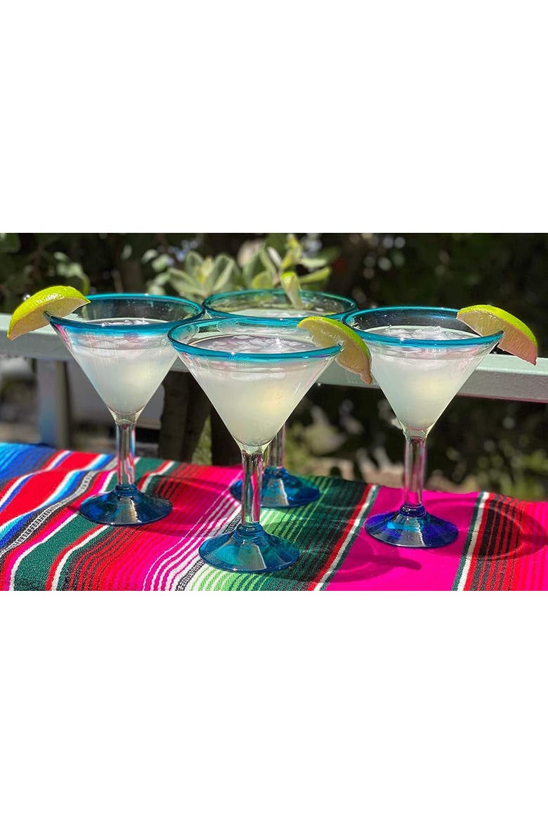 Modern Margarita Glasses - Martini Style - Set of 4, Alternate, color, Aqua Rim