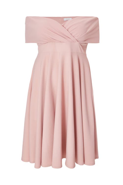 Quiz Plus Size Scuba Crepe Bardot Wrap Midi Skater Dress In Blush