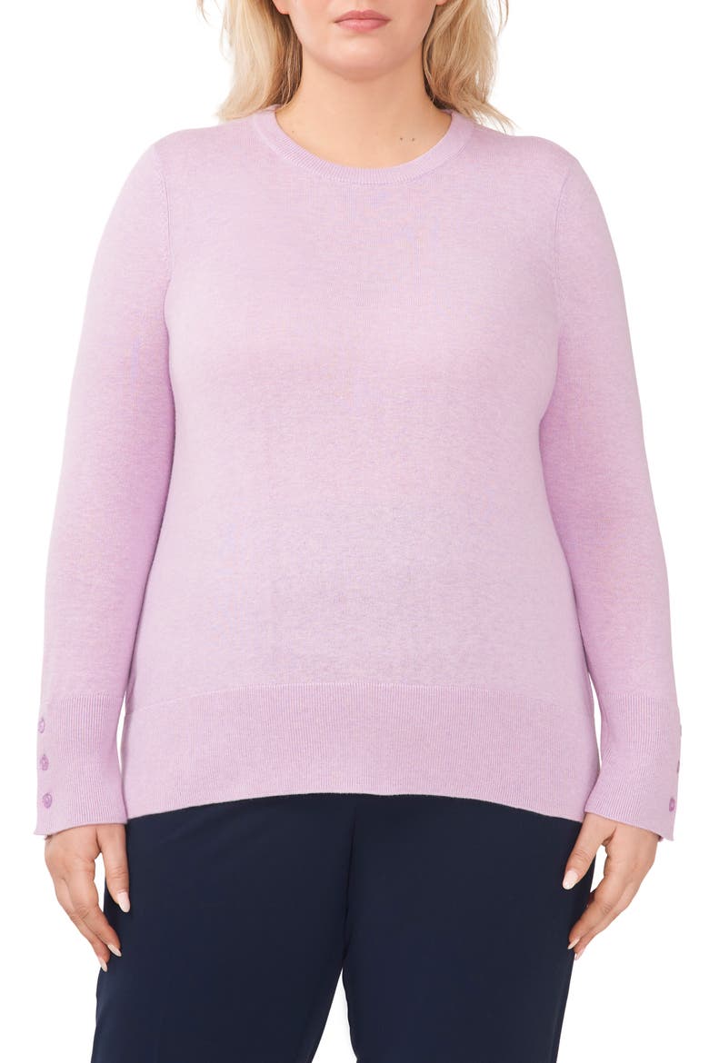 Button Cuff Cotton Blend Sweater, Main, color, ORCHID BLOOM