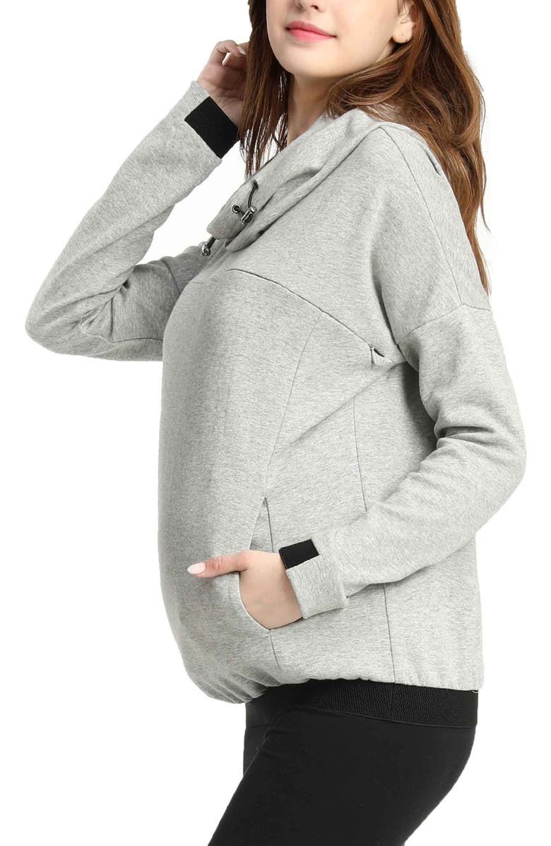 Kimi & Kai Samara Cowl Neck Maternity/Nursing Hoodie, Alternate, color, Gray