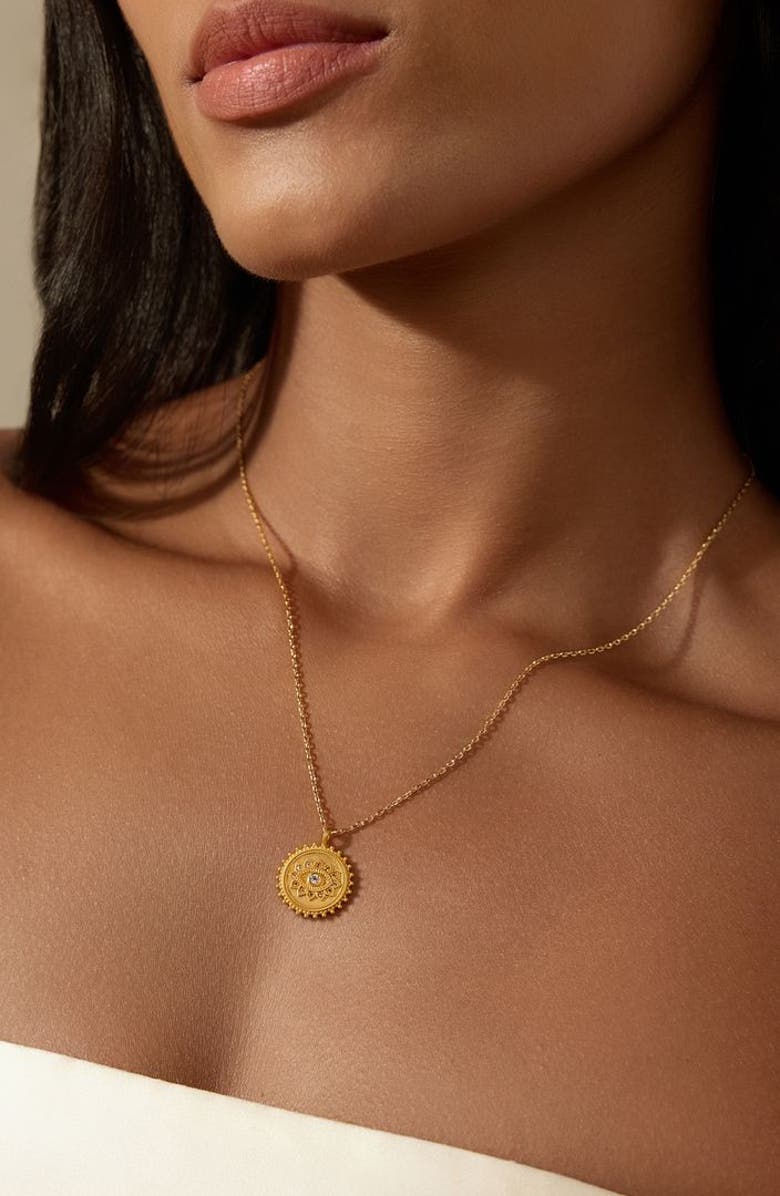 Satya Jewelry True Visionary White Topaz Evil Eye Necklace, Alternate, color, Gold