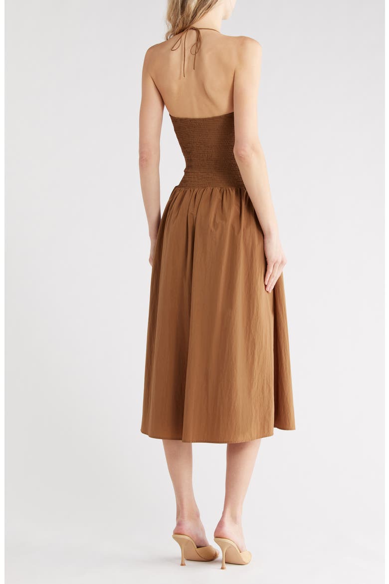 Leslie Halter Neck Smock Midi Dress, Alternate, color, SEPIA