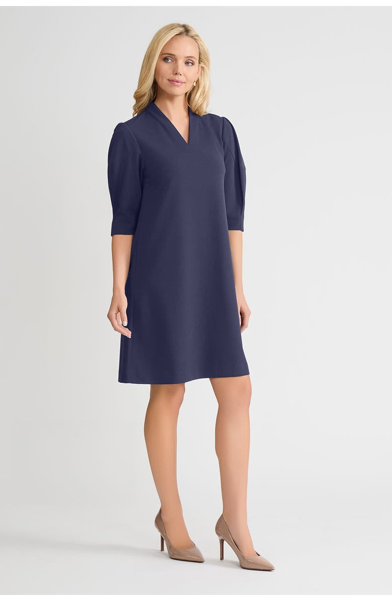 Ming Wang A-Line Stretch Deco Crepe Knee Length Dress, Alternate, color, Indigo