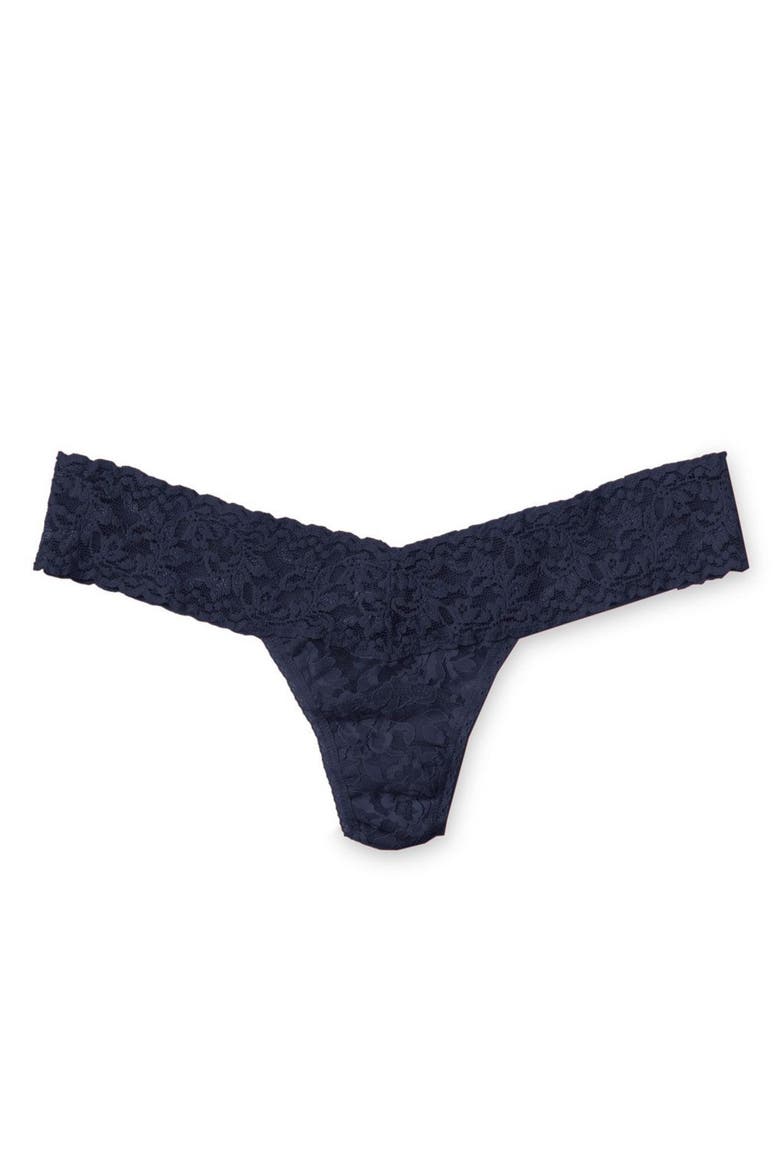 Signature Lace Low Rise Thong, Main, color, NAVY BLUE
