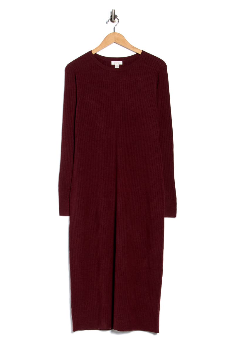 Ribbed Long Sleeve Sweater Dress, Alternate, color, BURGUNDY TANNIN