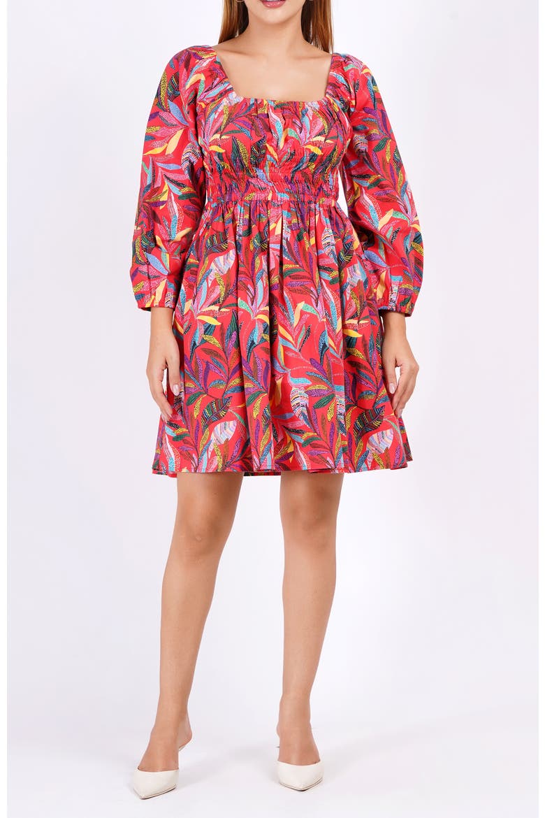 Genevieve Square Neck Mini Dress, Main, color, Palm Foliage Poppy Red