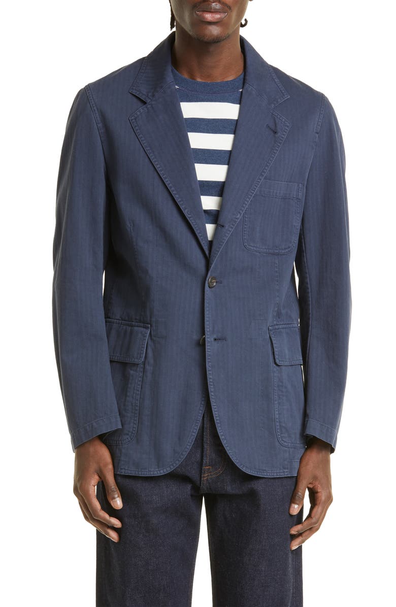 Drake's Games Herringbone Cotton Blazer, Main, color, 