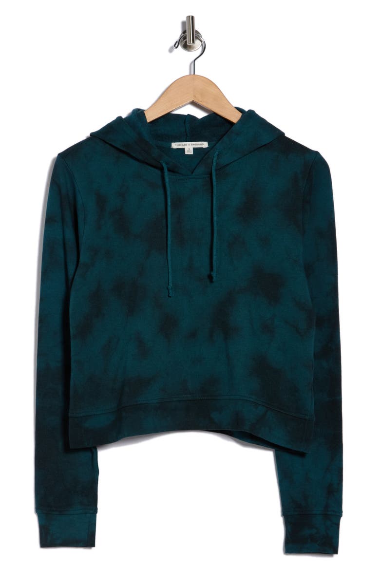 Rory Cloud Wash Cropped Fleece Hoodie, Alternate, color, MALLARD / BLACK