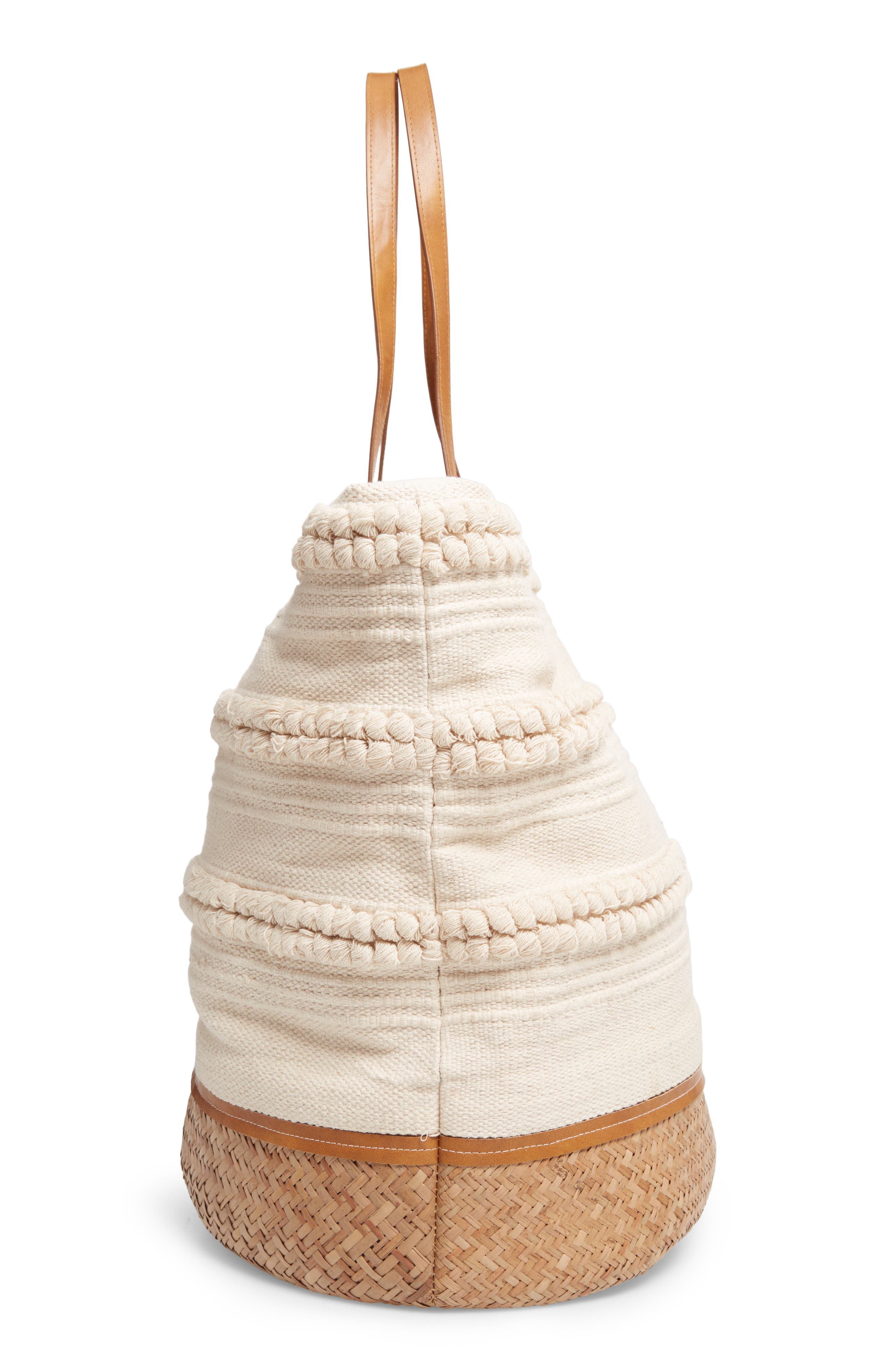 Woven Bottom Tote, Alternate, color, CREAM