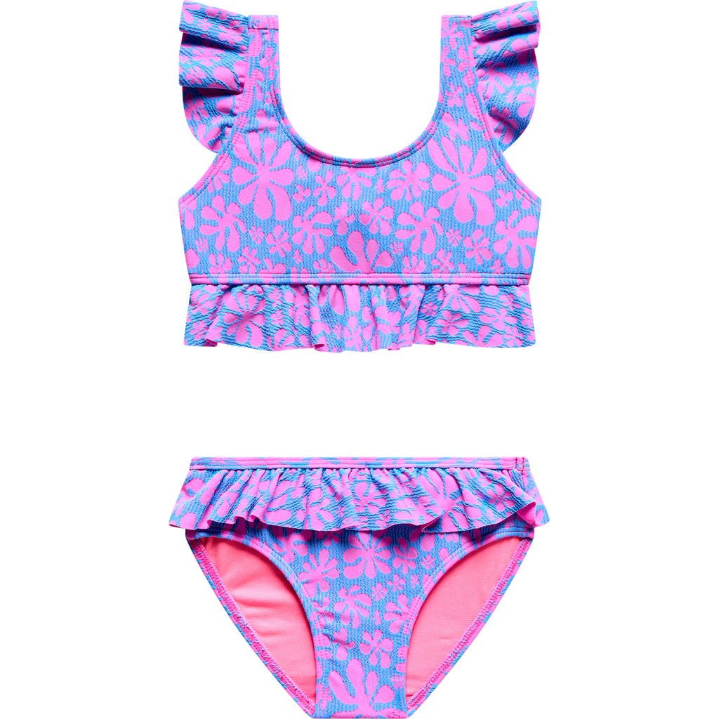 Beach Lingo Kids' Flower Power Ruffle Two-piece Swimsuit In Purple