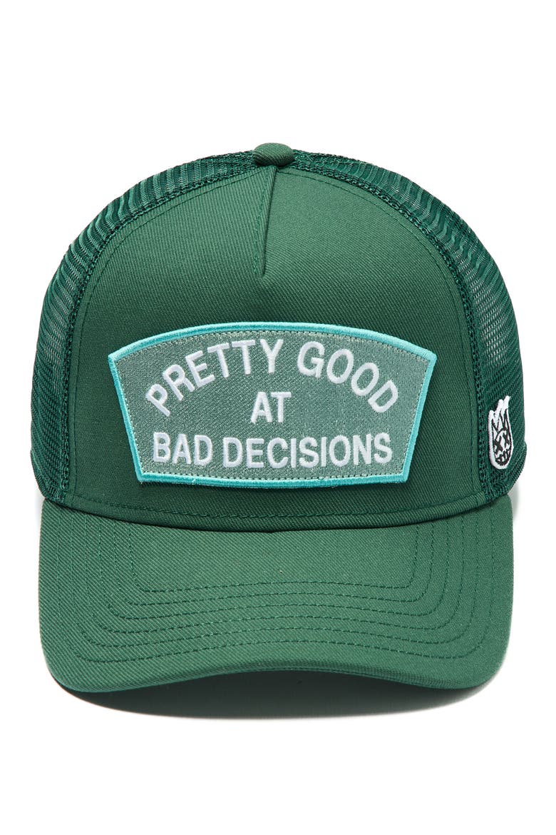 Good at Bad Decisions Trucker Hat, Alternate, color, BAYBERRY