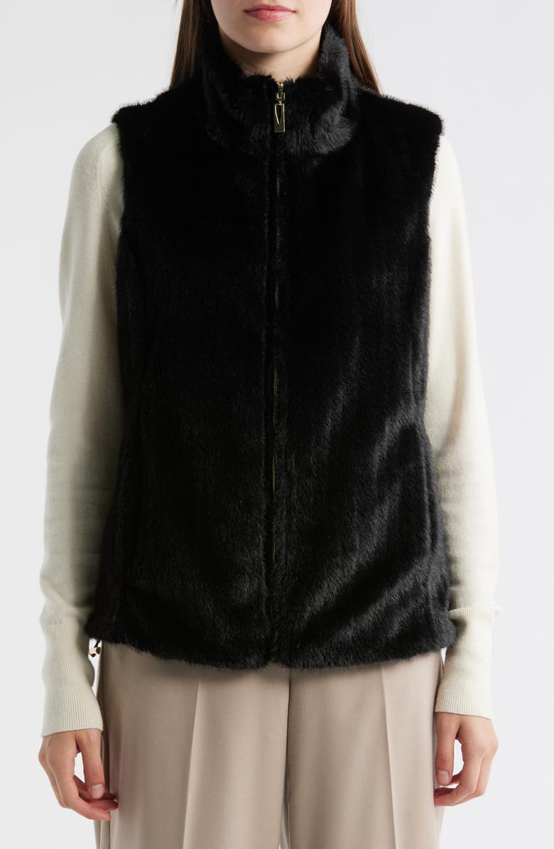 Via Spiga Reversible Faux Fur Vest, Alternate, color, Black