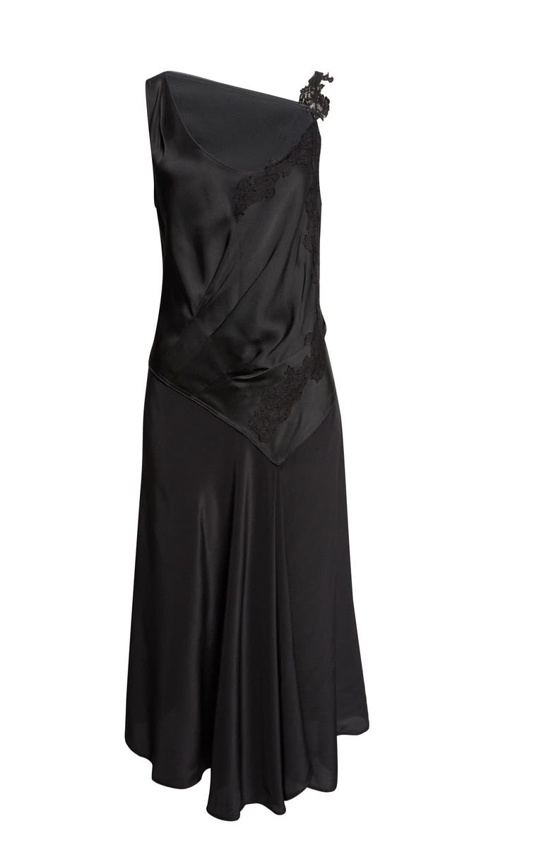 Victoria Beckham Asymmeytic Lace Strap Crepe Back Satin Dress, Main, color, Black