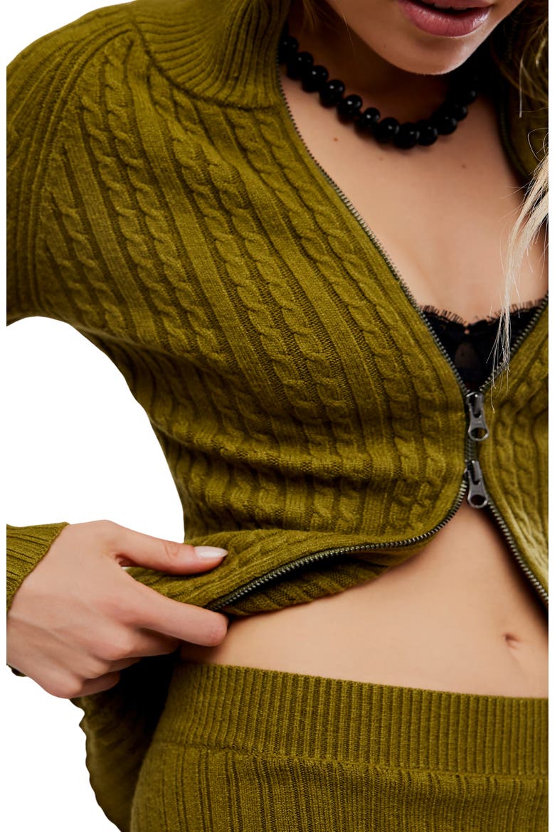 Eliza Cable Zip-Up Cardigan & Rib Miniskirt Set, Alternate, color, CARDAMON SEED