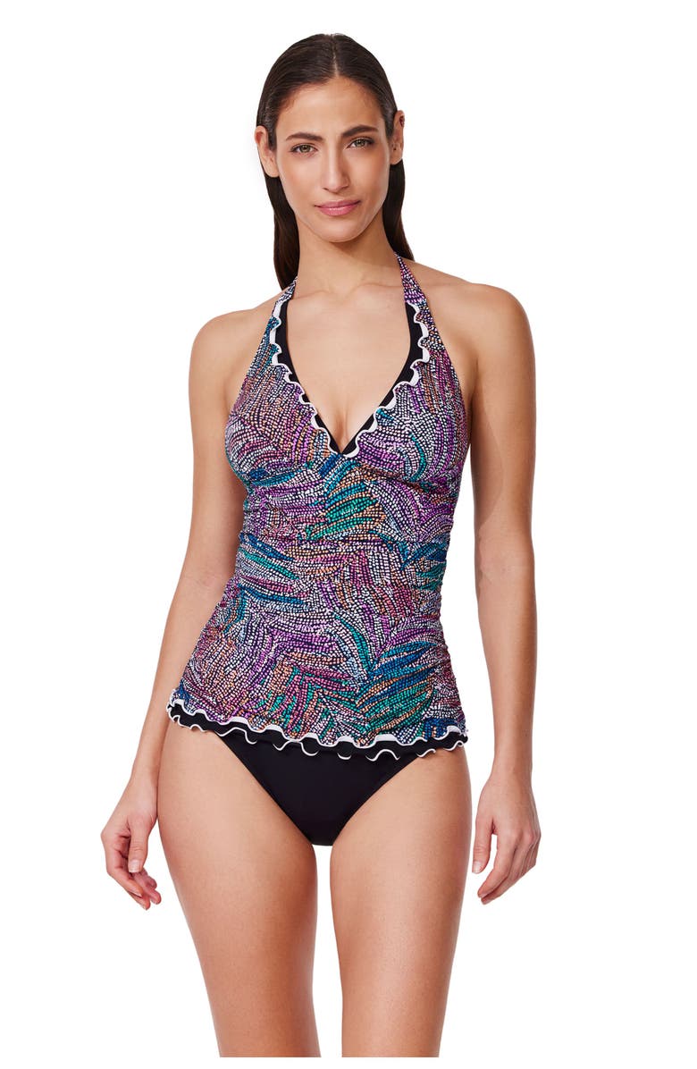 Gottex Layla Tricolore Halter Tankini Top, Alternate, color, Layla-Black-Multi
