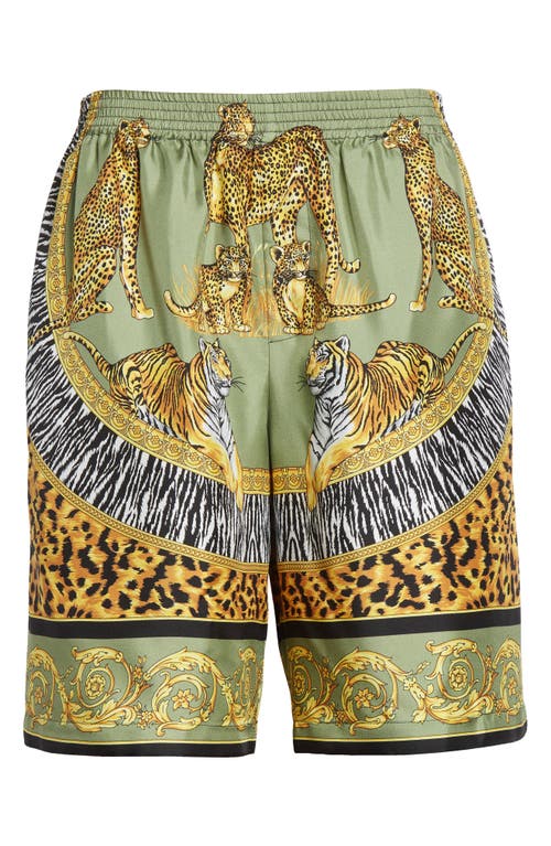 Versace Straight-leg Printed Silk-twill Shorts In Multi