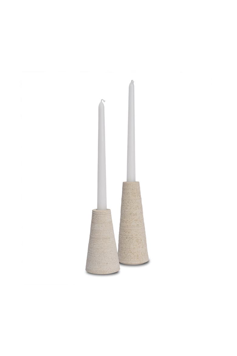 Cono Marble Cone Shaped Candle Holders, Main, color, White