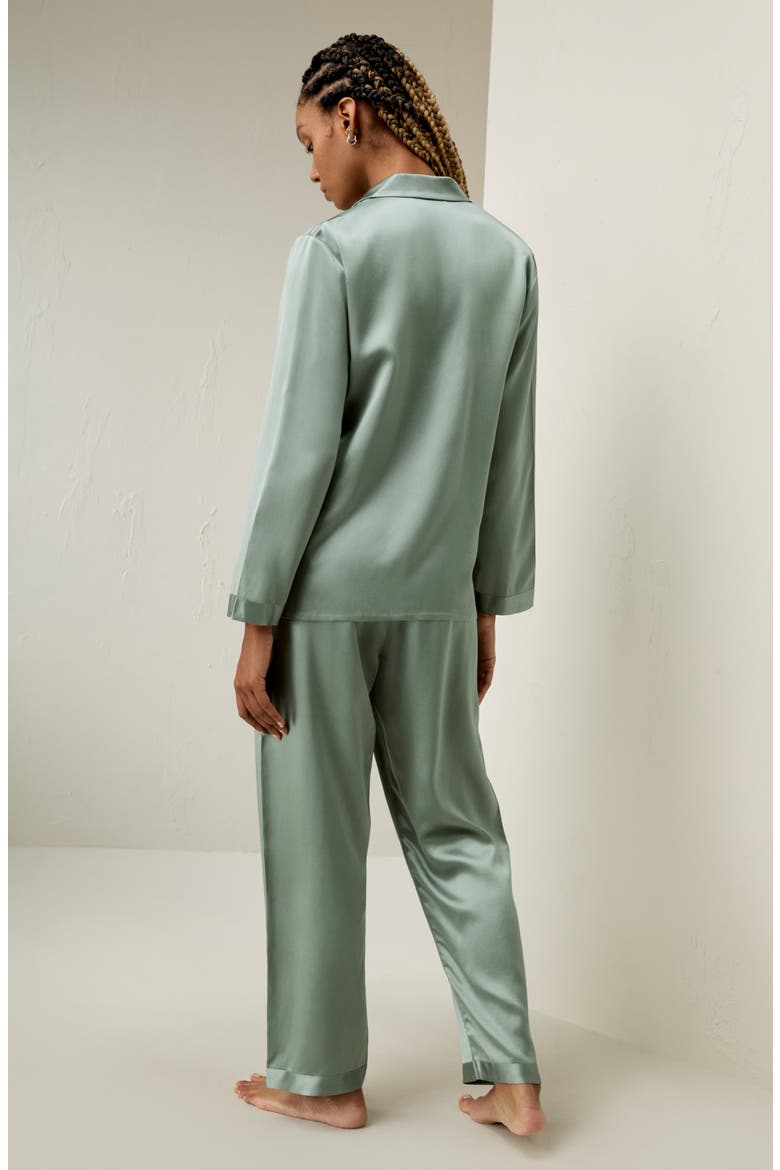 Women's Full Length Silk Pajamas Set, Alternate, color, Avocado Green